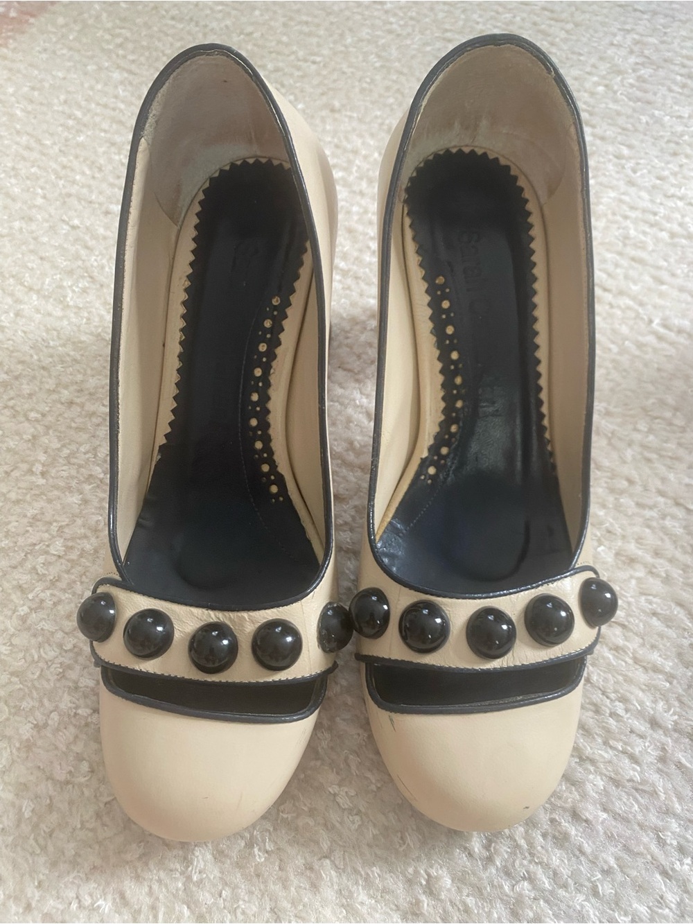 Sarah Chofakian Classic Women's Cream and Black Studded Pumps
